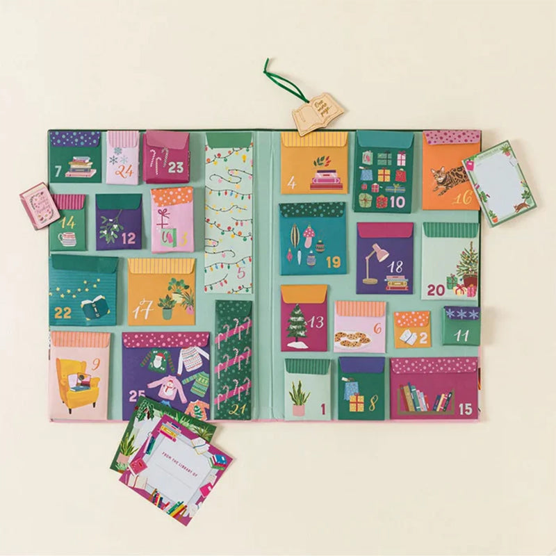 Adventskalender for bogelskere, dekoration, 25 låger med litterære overraskelser, elegant design, julehøjtids-hit.