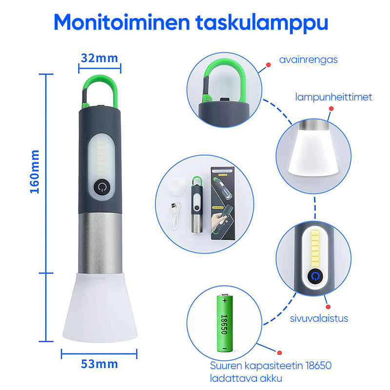 Lys stærk og justerbar LED lommelygte, sort krop, 750 lumen, justerbar lysstråle, vandtæt IP65, USB genopladelig.