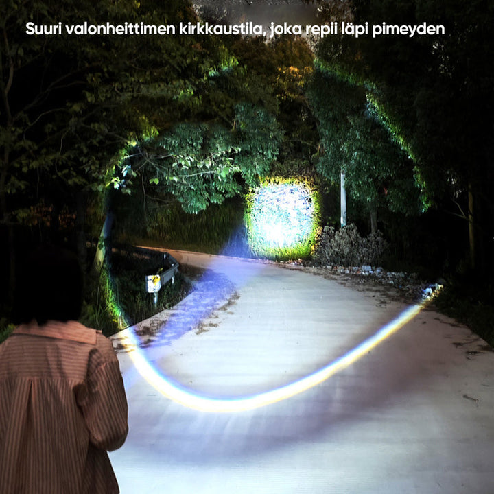 Lys stærk og justerbar LED lommelygte, sort krop, 750 lumen, justerbar lysstråle, vandtæt IP65, USB genopladelig.