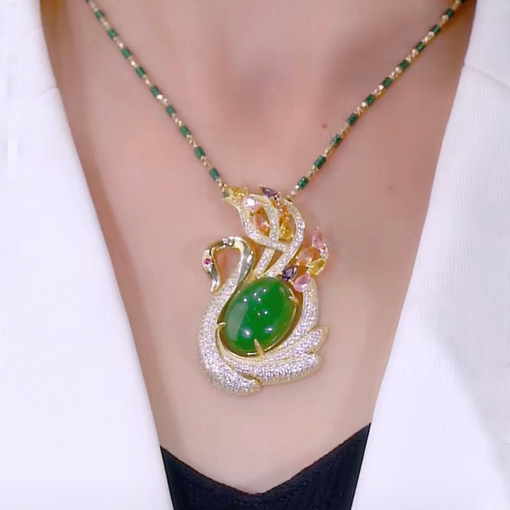 Katteøje ædelstenshalskæde, feminin svanevedhæng elegant tilbehør til ethvert outfit.