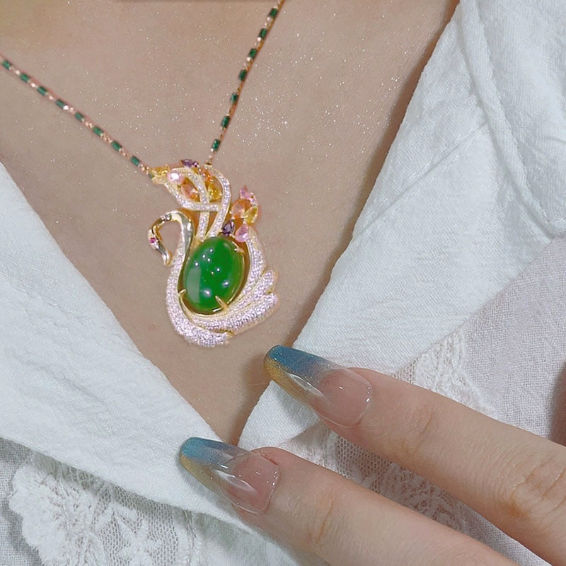Katteøje ædelstenshalskæde, feminin svanevedhæng elegant tilbehør til ethvert outfit.