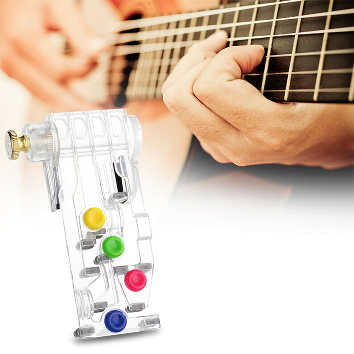 Guitar training aid for acoustic and electric guitars, black, lightweight and easy to use, supports C, D, G and E minor chords.