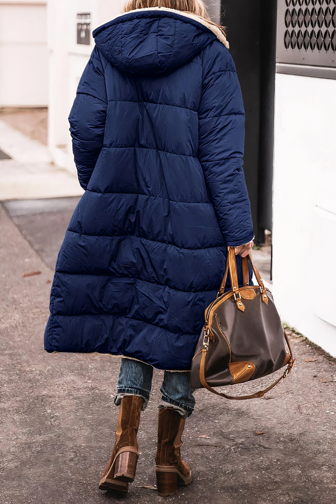 Vendbar dame lang parka, teddyfor, flerfarvet, med hætte, varm vinterjakke, elegant og alsidigt design.