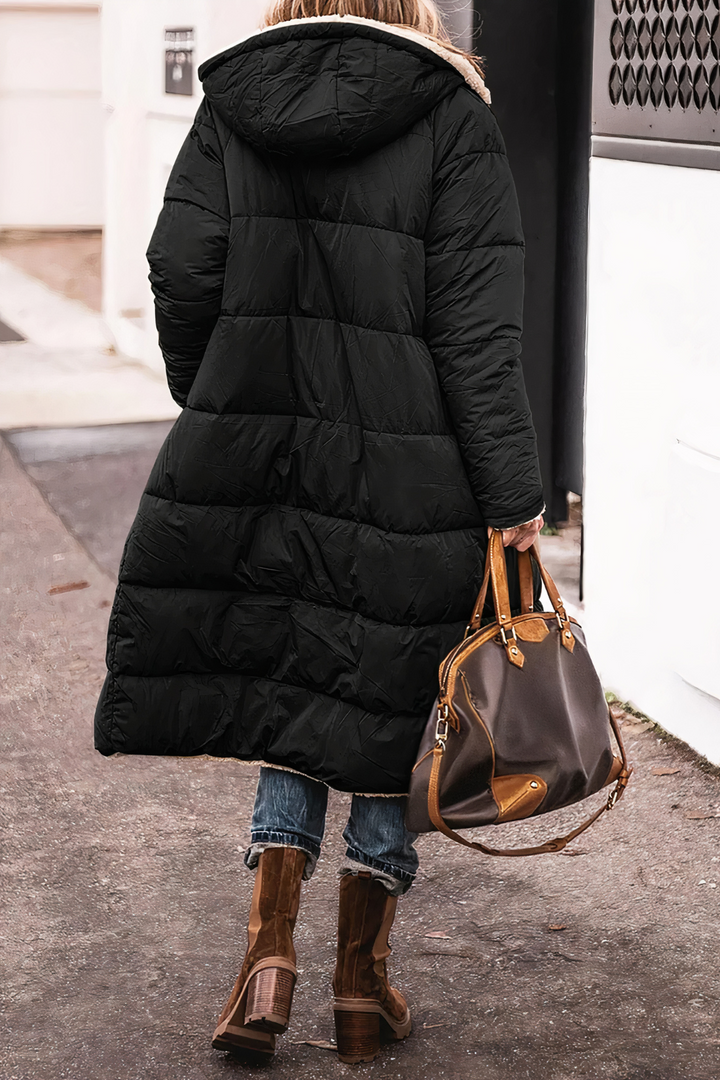 Vendbar dame lang parka, teddyfor, flerfarvet, med hætte, varm vinterjakke, elegant og alsidigt design.