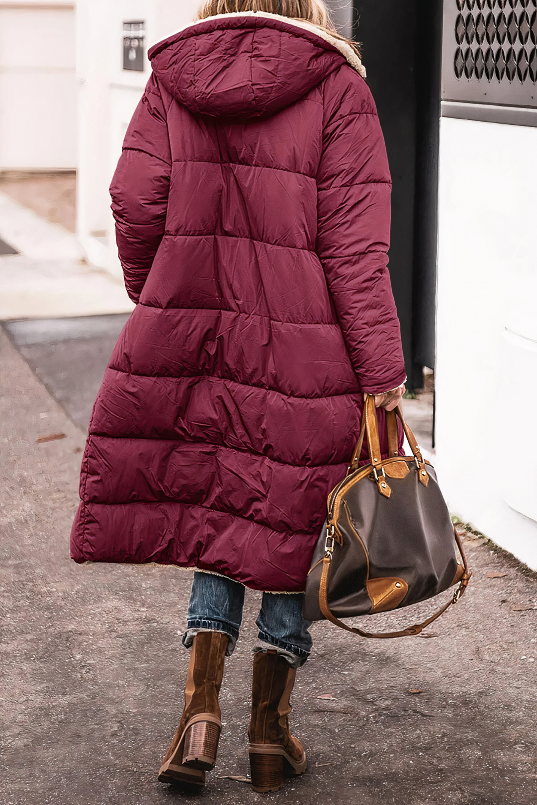 Vendbar dame lang parka, teddyfor, flerfarvet, med hætte, varm vinterjakke, elegant og alsidigt design.
