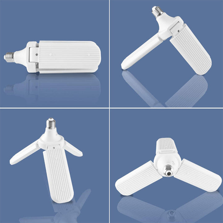 Sammenklappelig LED-lampe, køligt dagslys, justerbar, energieffektiv; plastkonstruktion til indendørs brug.