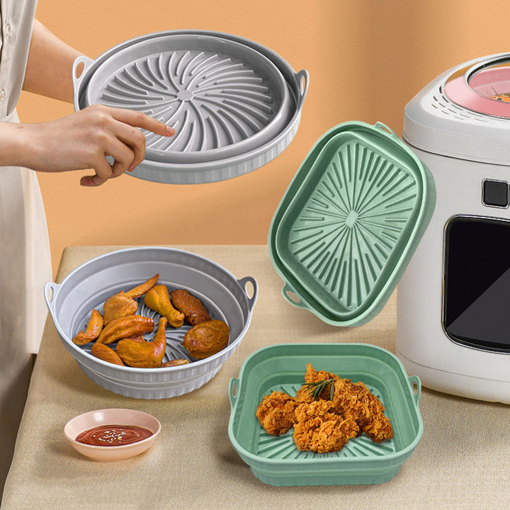 Foldbar silikone airfryer-form, firkantet, grøn, alsidigt køkkenredskab til madlavning