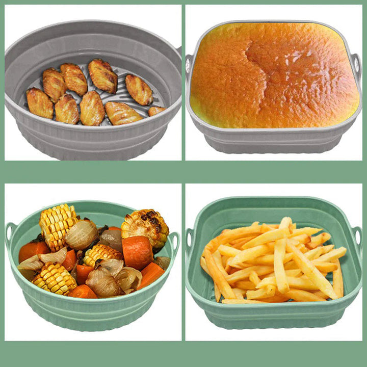 Foldbar silikone airfryer-form, firkantet, grøn, alsidigt køkkenredskab til madlavning
