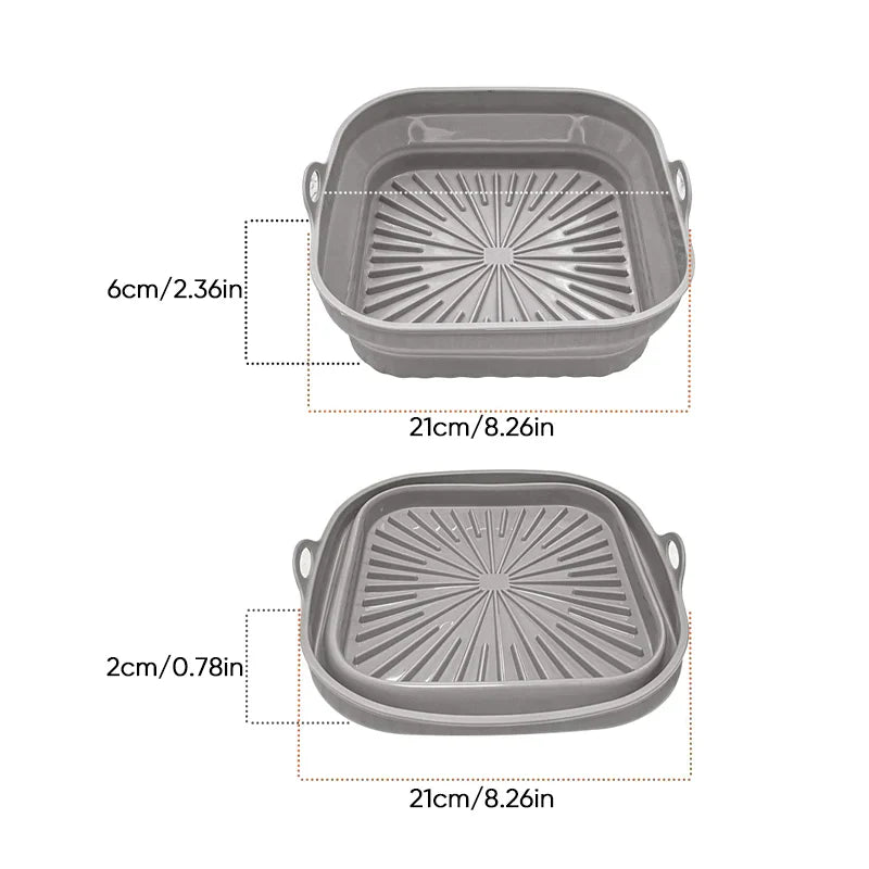 Foldbar silikone airfryer-form, firkantet, grøn, alsidigt køkkenredskab til madlavning