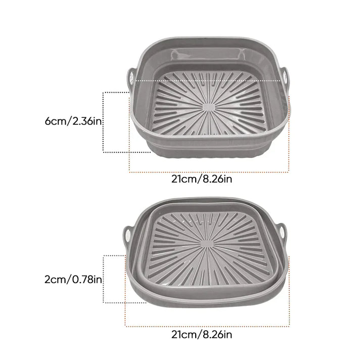 Foldbar silikone airfryer-form, firkantet, grøn, alsidigt køkkenredskab til madlavning