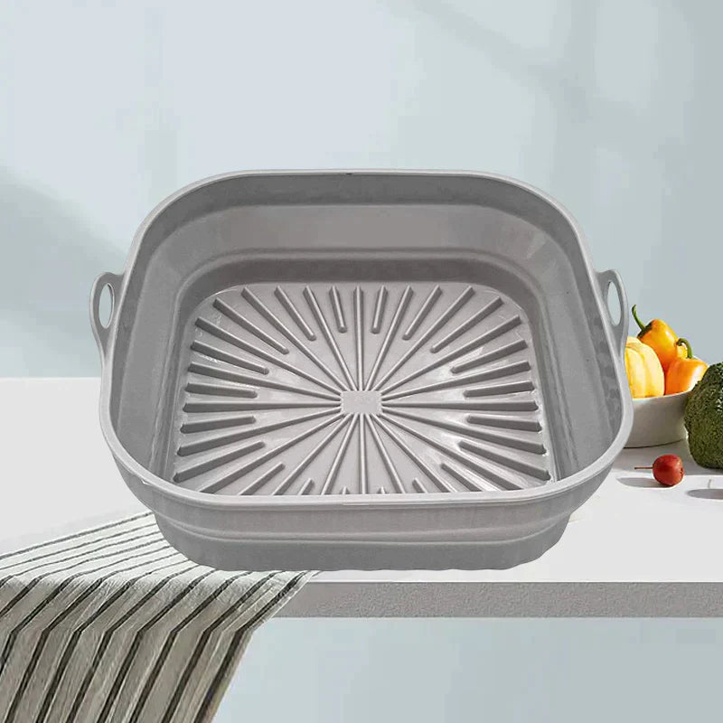 Foldbar silikone airfryer-form, firkantet, grøn, alsidigt køkkenredskab til madlavning