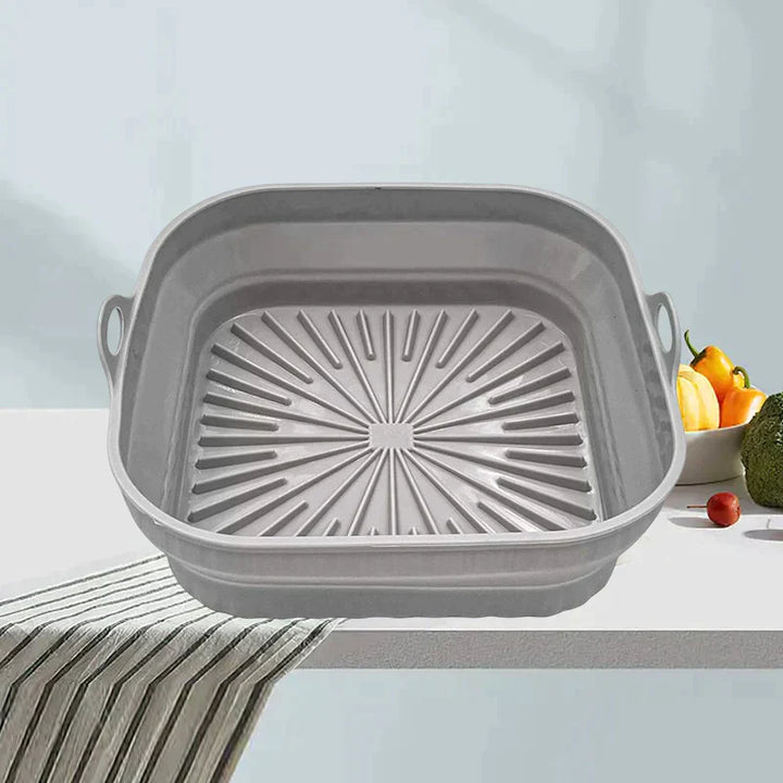 Foldbar silikone airfryer-form, firkantet, grøn, alsidigt køkkenredskab til madlavning