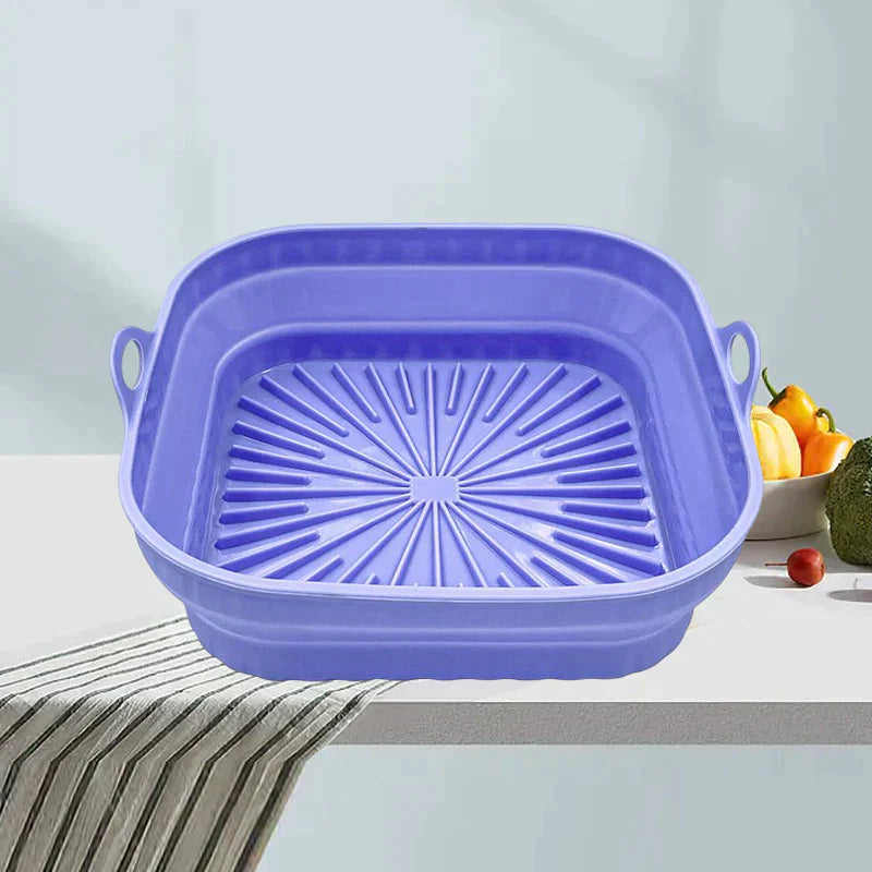 Foldbar silikone airfryer-form, firkantet, grøn, alsidigt køkkenredskab til madlavning