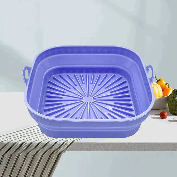 Foldbar silikone airfryer-form, firkantet, grøn, alsidigt køkkenredskab til madlavning