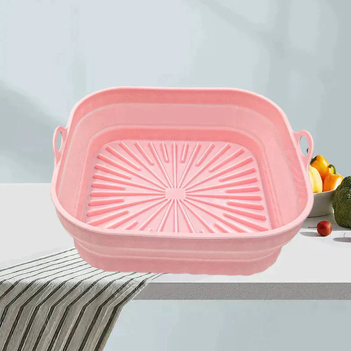 Foldbar silikone airfryer-form, firkantet, grøn, alsidigt køkkenredskab til madlavning