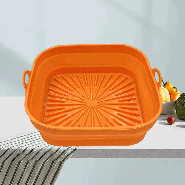 Foldbar silikone airfryer-form, firkantet, grøn, alsidigt køkkenredskab til madlavning