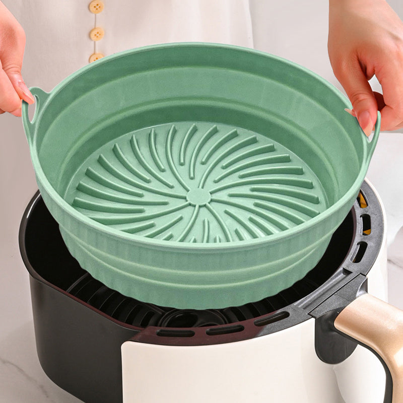 Foldbar silikone airfryer-form, firkantet, grøn, alsidigt køkkenredskab til madlavning