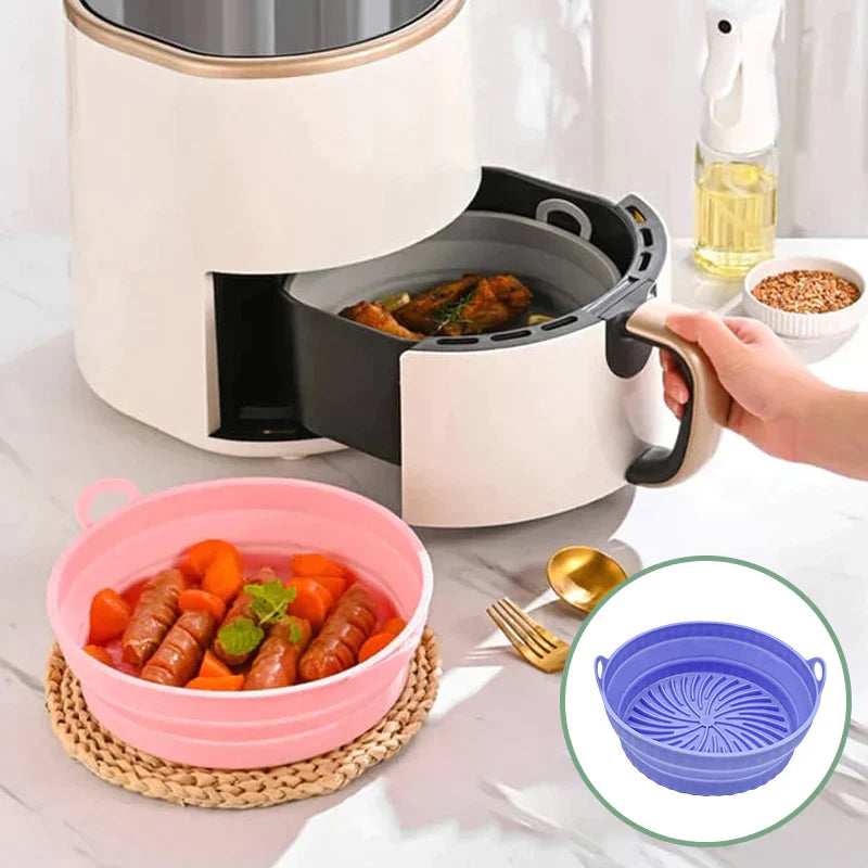 Foldbar silikone airfryer-form, firkantet, grøn, alsidigt køkkenredskab til madlavning
