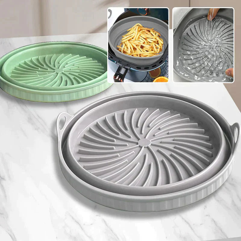 Foldbar silikone airfryer-form, firkantet, grøn, alsidigt køkkenredskab til madlavning