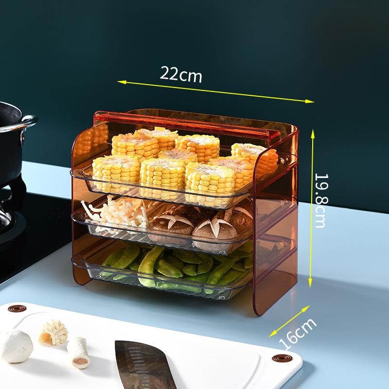 3-lags serveringsfad i hvid, grøn og orange, lavet af plast, pladsbesparende design til køkken eller fest.