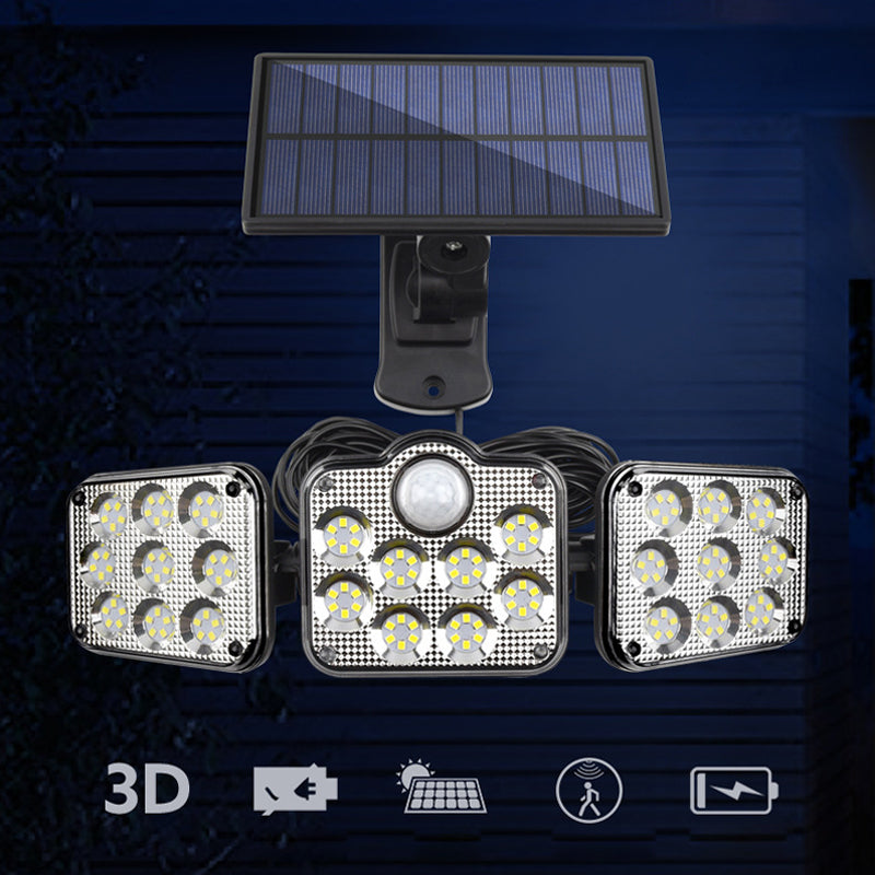 Trippel solcelle LED udendørs væglampe, moderne design, justerbart lys, 2500 lumen lysstyrke, IP65 vandtæt.