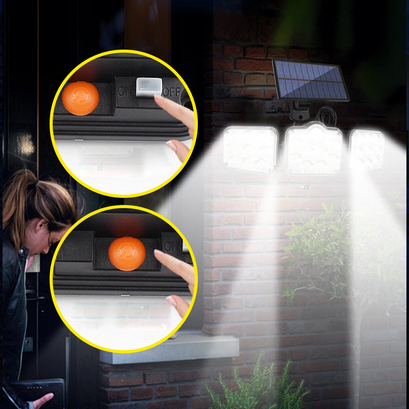 Trippel solcelle LED udendørs væglampe, moderne design, justerbart lys, 2500 lumen lysstyrke, IP65 vandtæt.