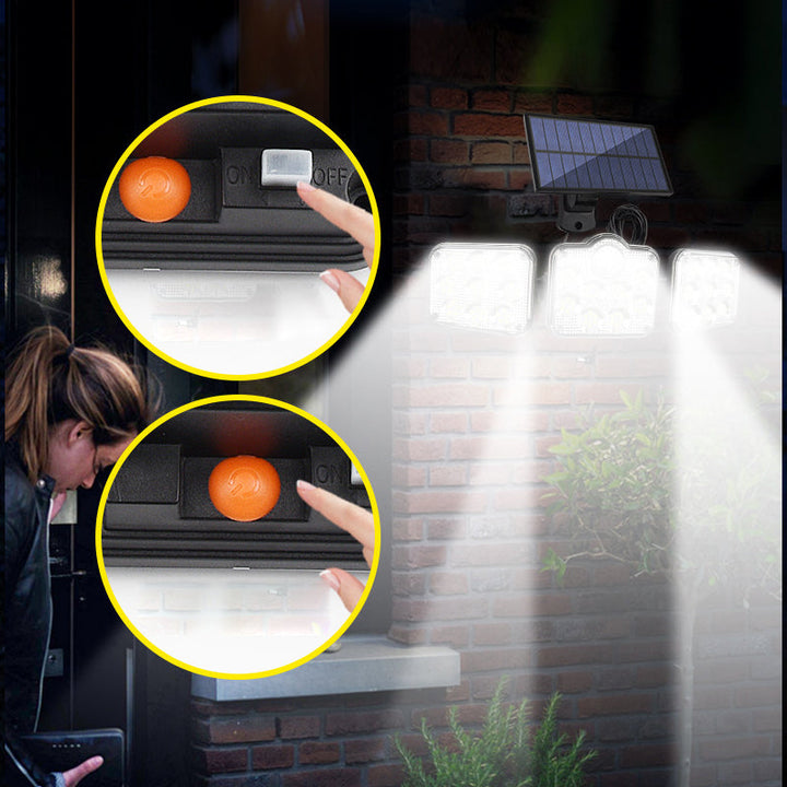 Trippel solcelle LED udendørs væglampe, moderne design, justerbart lys, 2500 lumen lysstyrke, IP65 vandtæt.