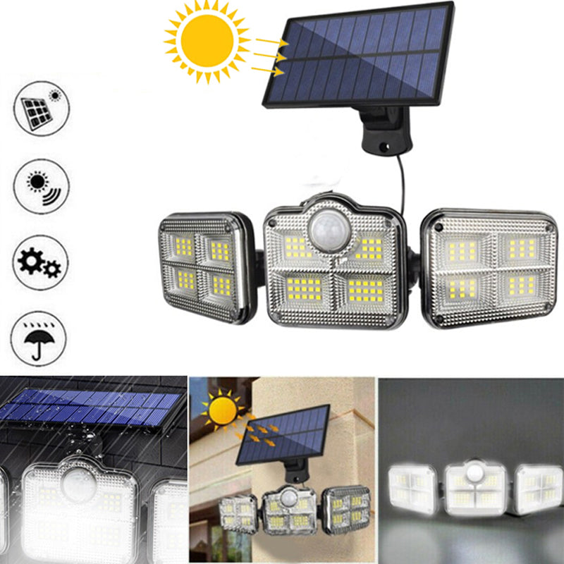 Trippel solcelle LED udendørs væglampe, moderne design, justerbart lys, 2500 lumen lysstyrke, IP65 vandtæt.