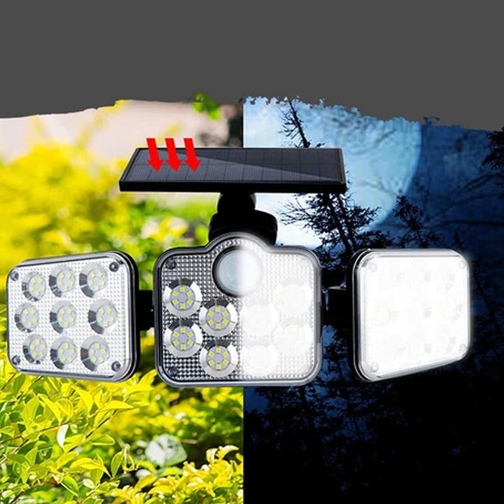 Trippel solcelle LED udendørs væglampe, moderne design, justerbart lys, 2500 lumen lysstyrke, IP65 vandtæt.