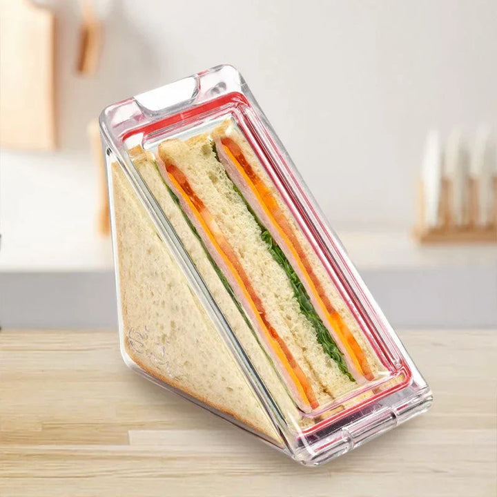 Trekantet sandwich-beholder, økologisk og genanvendelig, klar plastik, egnet til forskellige fyld og snacks.