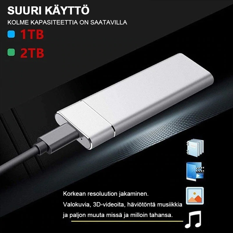 Kompakt aluminium bærbar SSD-harddisk, sølv, slank og let, hurtig dataoverførsel og bred kompatibilitet.