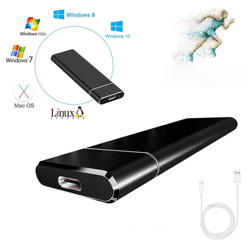 Kompakt aluminium bærbar SSD-harddisk, sølv, slank og let, hurtig dataoverførsel og bred kompatibilitet.