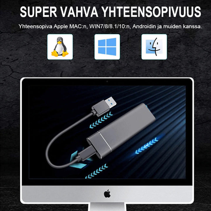 Kompakt aluminium bærbar SSD-harddisk, sølv, slank og let, hurtig dataoverførsel og bred kompatibilitet.
