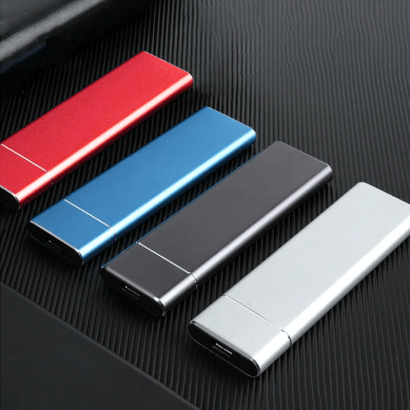 Kompakt aluminium bærbar SSD-harddisk, sølv, slank og let, hurtig dataoverførsel og bred kompatibilitet.