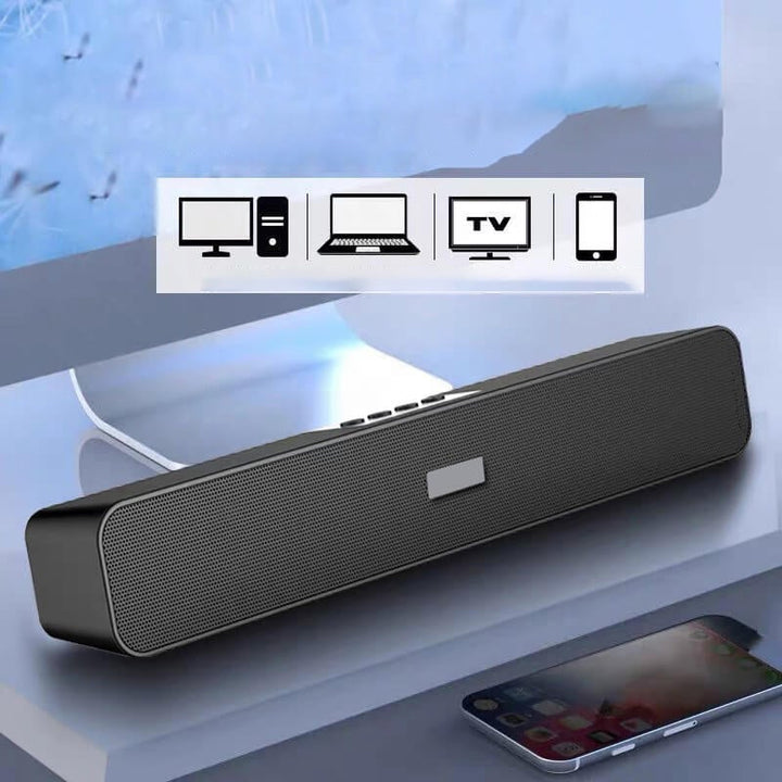 Kompakt grå bærbar Bluetooth 5.0 højttaler til moderne smart home, tilbyder HD-lyd og 10-12 timers batterilevetid.