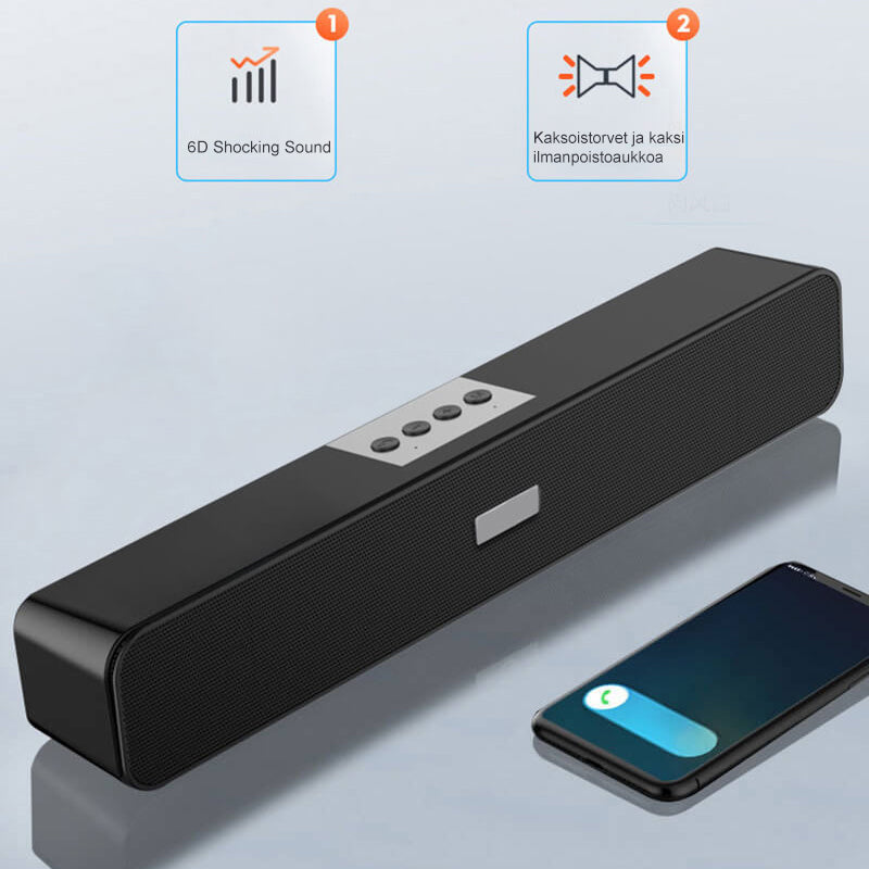 Kompakt grå bærbar Bluetooth 5.0 højttaler til moderne smart home, tilbyder HD-lyd og 10-12 timers batterilevetid.
