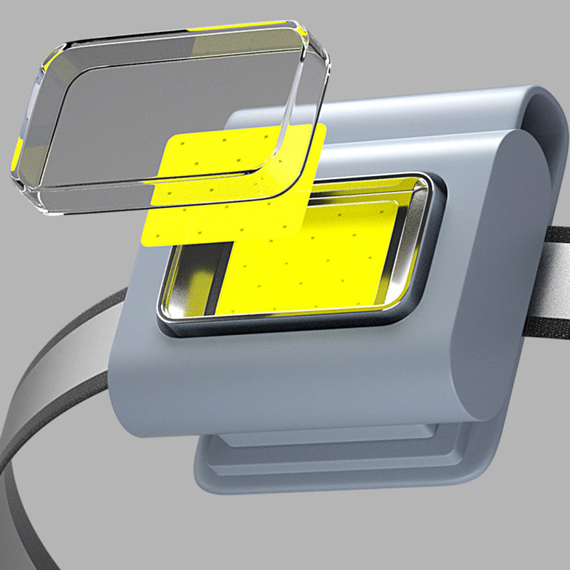 Kompakt grå bærbar LED-lommelygte, magnetisk beslag, flere lysindstillinger, USB-genopladelig, IPX4 vandtæt.