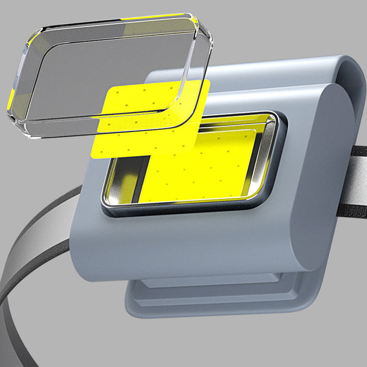 Kompakt grå bærbar LED-lommelygte, magnetisk beslag, flere lysindstillinger, USB-genopladelig, IPX4 vandtæt.