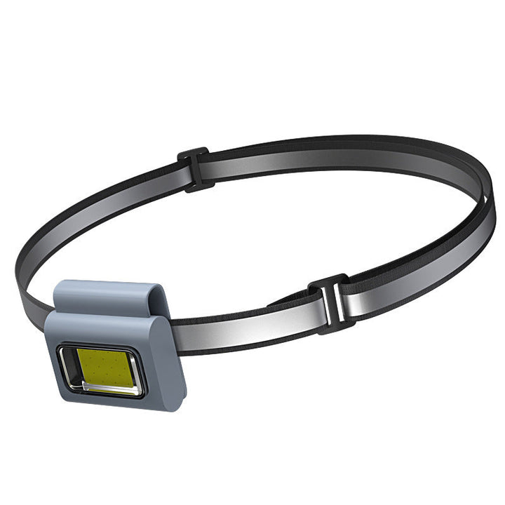 Kompakt grå bærbar LED-lommelygte, magnetisk beslag, flere lysindstillinger, USB-genopladelig, IPX4 vandtæt.