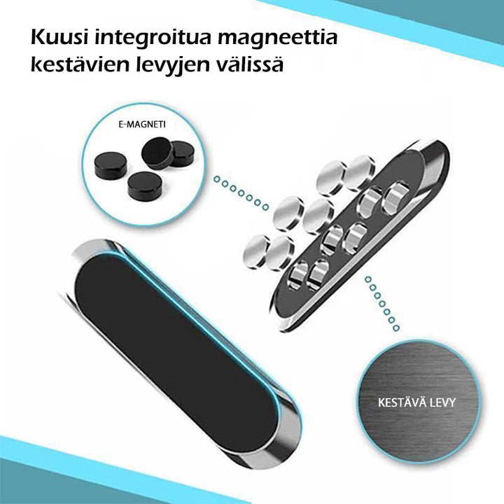 Kompakt og stilfuld magnetisk biltelefonholder, sort silikoneoverflade og stærke magneter sikrer stabilitet.