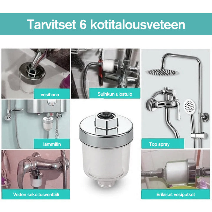 Kompakt og stilfuldt vandfilter til badeværelset, beskytter mod urenheder, passer til armatur og bruser, nem installation.