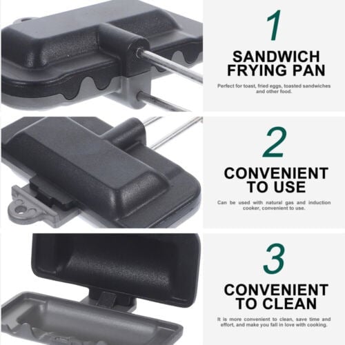 Kompakt dobbelsidet sandwich-bageform i aluminium, sort non-stick belægning, ideel til små køkkener.