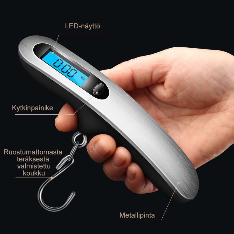 Kompakt bærbar elektronisk krogvægt, rustfrit stål, præcis måling op til 50 kg, alsidig rejsepartner