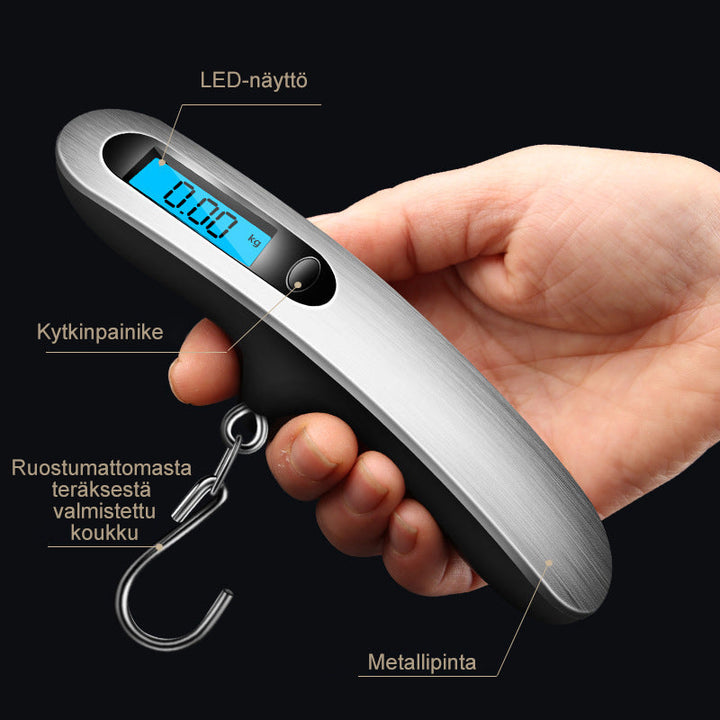 Kompakt bærbar elektronisk krogvægt, rustfrit stål, præcis måling op til 50 kg, alsidig rejsepartner