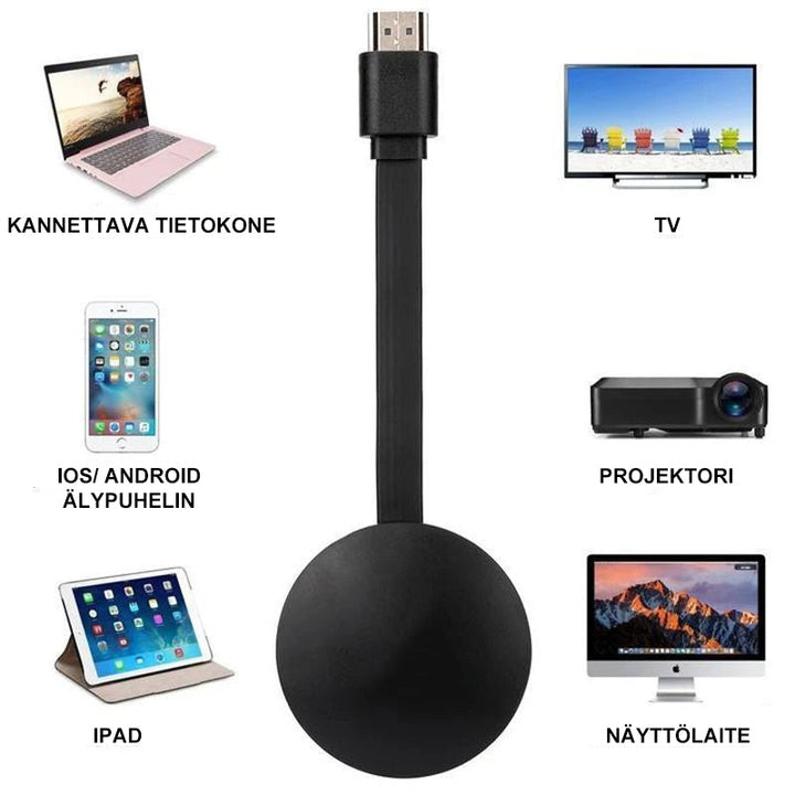 Kompakt bærbar trådløs HDMI-modtager, sort, tilslutning til tv eller projektor trådløst i 1080p kvalitet.