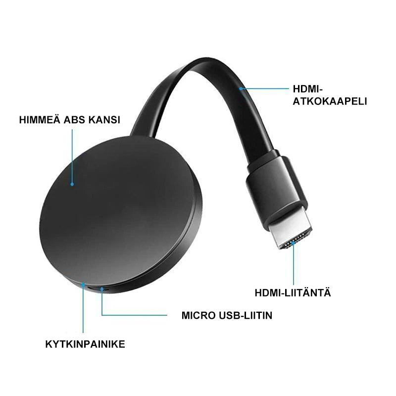Kompakt bærbar trådløs HDMI-modtager, sort, tilslutning til tv eller projektor trådløst i 1080p kvalitet.