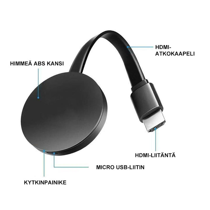 Kompakt bærbar trådløs HDMI-modtager, sort, tilslutning til tv eller projektor trådløst i 1080p kvalitet.