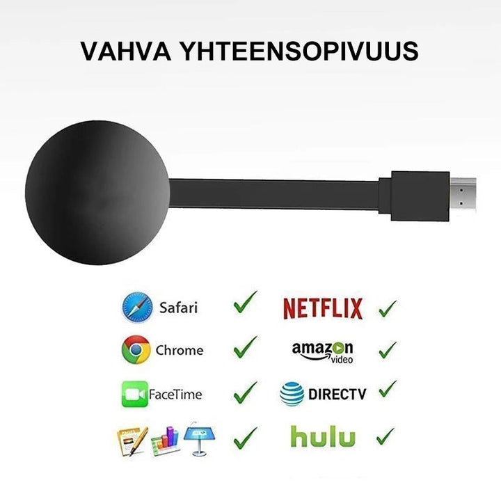Kompakt bærbar trådløs HDMI-modtager, sort, tilslutning til tv eller projektor trådløst i 1080p kvalitet.