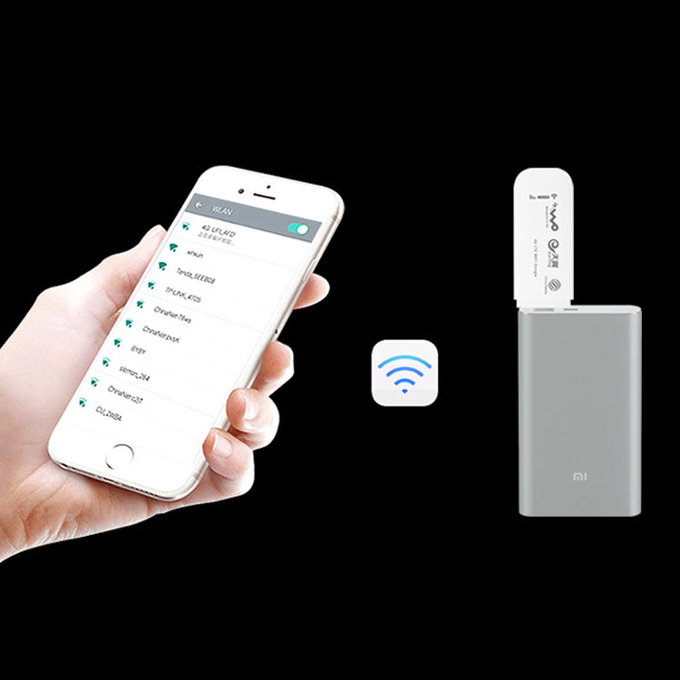 Kompakt bærbart trådløst WiFi-kort med dobbeltantenner, der tilbyder 4G-forbindelse og hotspot-funktionalitet for op til 10 enheder.