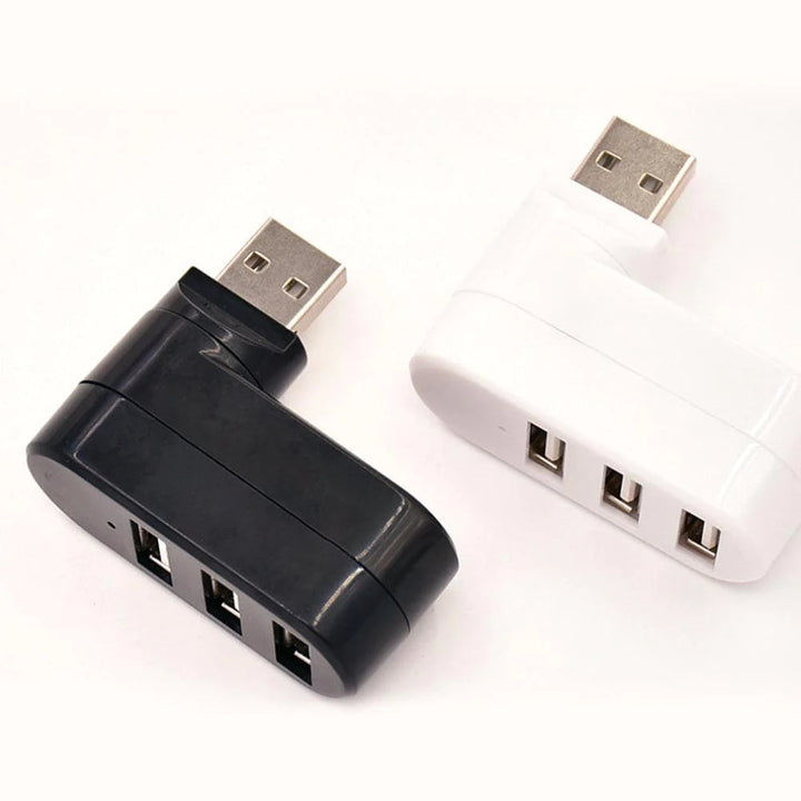 "Kompakti kolmiporttinen USB-liitin käännettävässä muodossa, kevyt ja kannettava, mahdollistaa kolmen laitteen käytön."